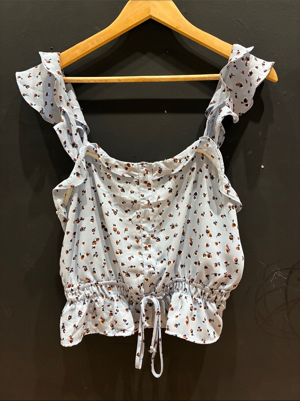 Sienna Sky Light Blue Floral Ruffle Tie-Front Crop Top